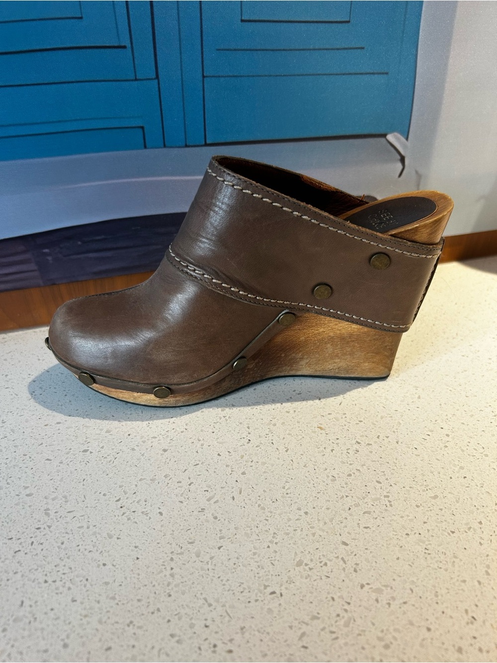 See by Chloé studded leather wooden wedge clogs